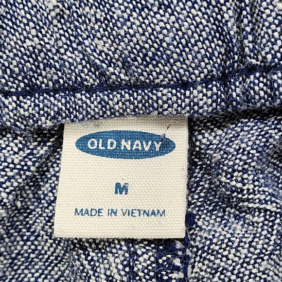 Old Navy Pants Womens M Blue Linen Blend Pull On Crop Cuffed Leg Drawstring - Picture 3 of 12
